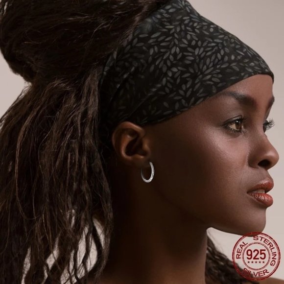 925 Sterling Silver Circle Cubic Zircon Hoop Earrings - Picture 5 of 7